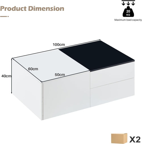 Modern High Gloss Coffee Table with 3 Drawers & Hidden Storage 100x60x40cm