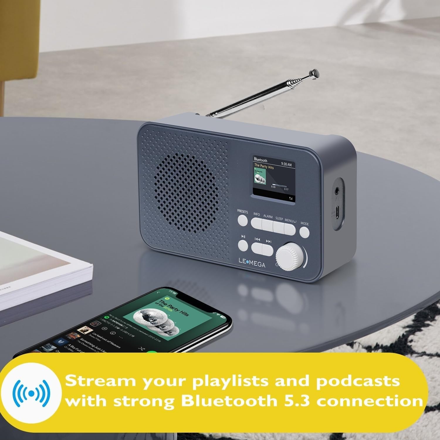 Portable DAB+ FM Radio Bluetooth Alarm Clock 15Hr Battery Colour
