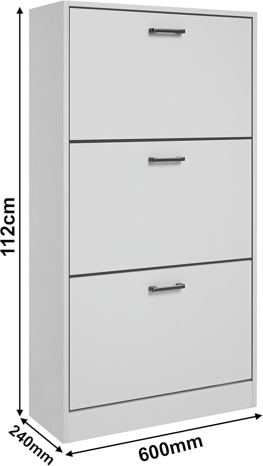 3 Drawer Shoe Cabinet with Adjustable Shelves Slim Space-Saving Storage