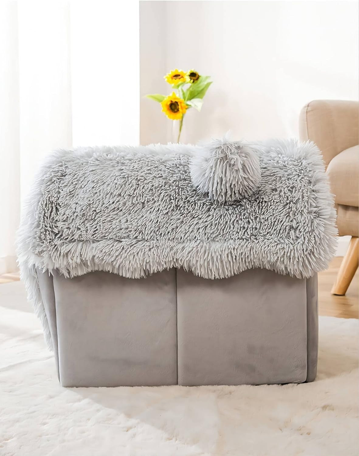 3 in 1 Cat Dog Cave Bed Plush Igloo House w Removable Cushion