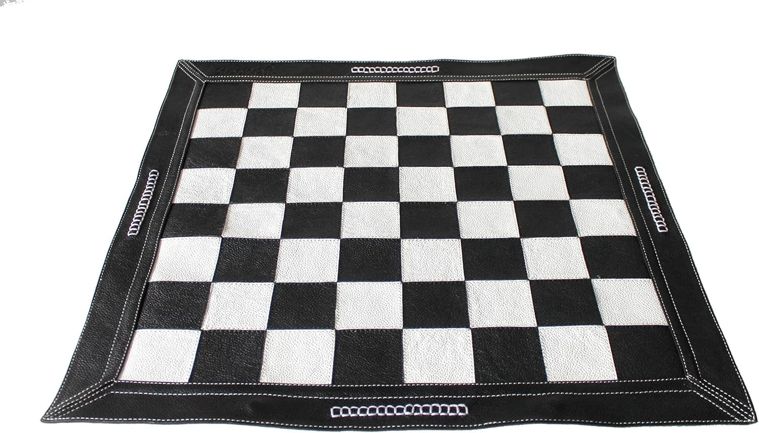 19" Roll-Up Leather Chess Board | Genuine Black Leather | Tournament Travel Mat
