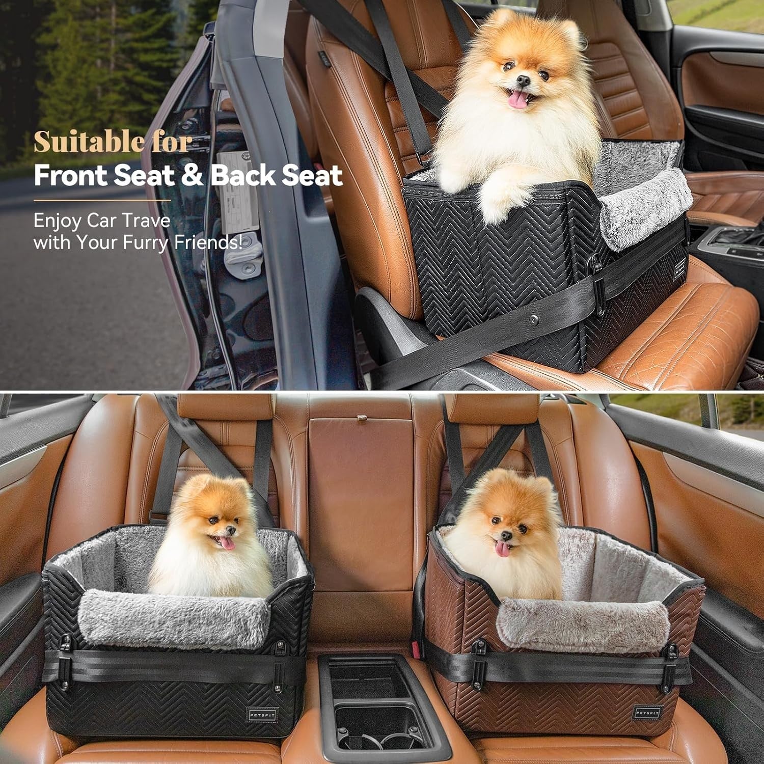 Small Dog Booster Car Seat Waterproof PU Leather Travel Bed Black