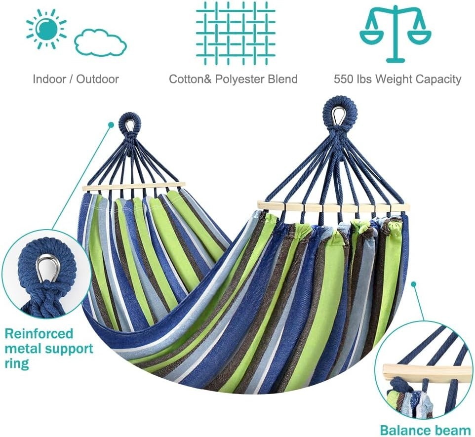 Heavy Duty Camping Hammock 550lb Max | Outdoor Swing Bed w/ Tree Straps