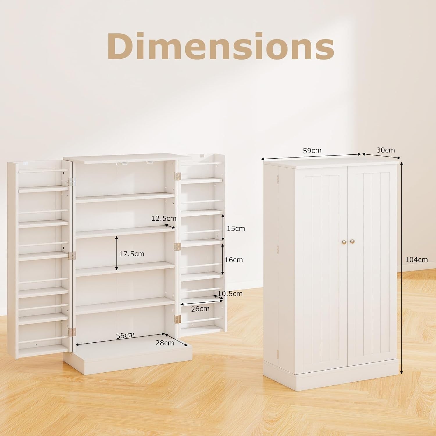 Kitchen Cupboard Pantry Cabinet 17 Shelves 2 Doors White Small