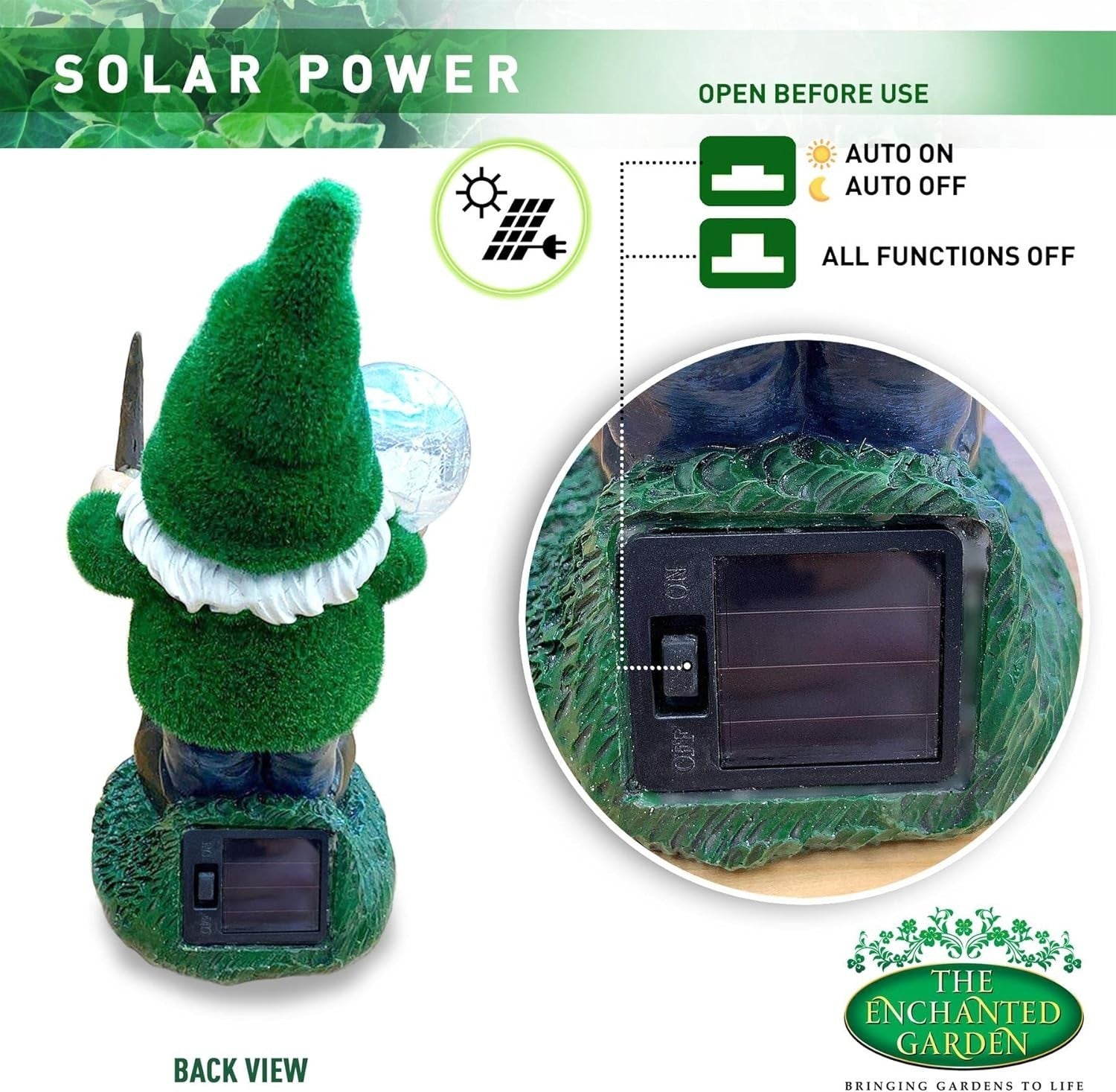 Solar Powered Gnome Garden Statue LED Light Wizard Resin Ornament Patio Decor