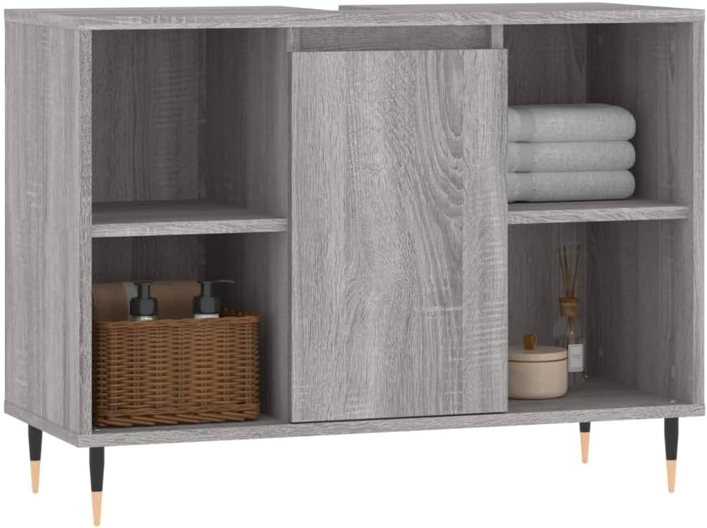 Space-Saving Grey Bathroom Cabinet with Storage Shelf 80x33x60cm