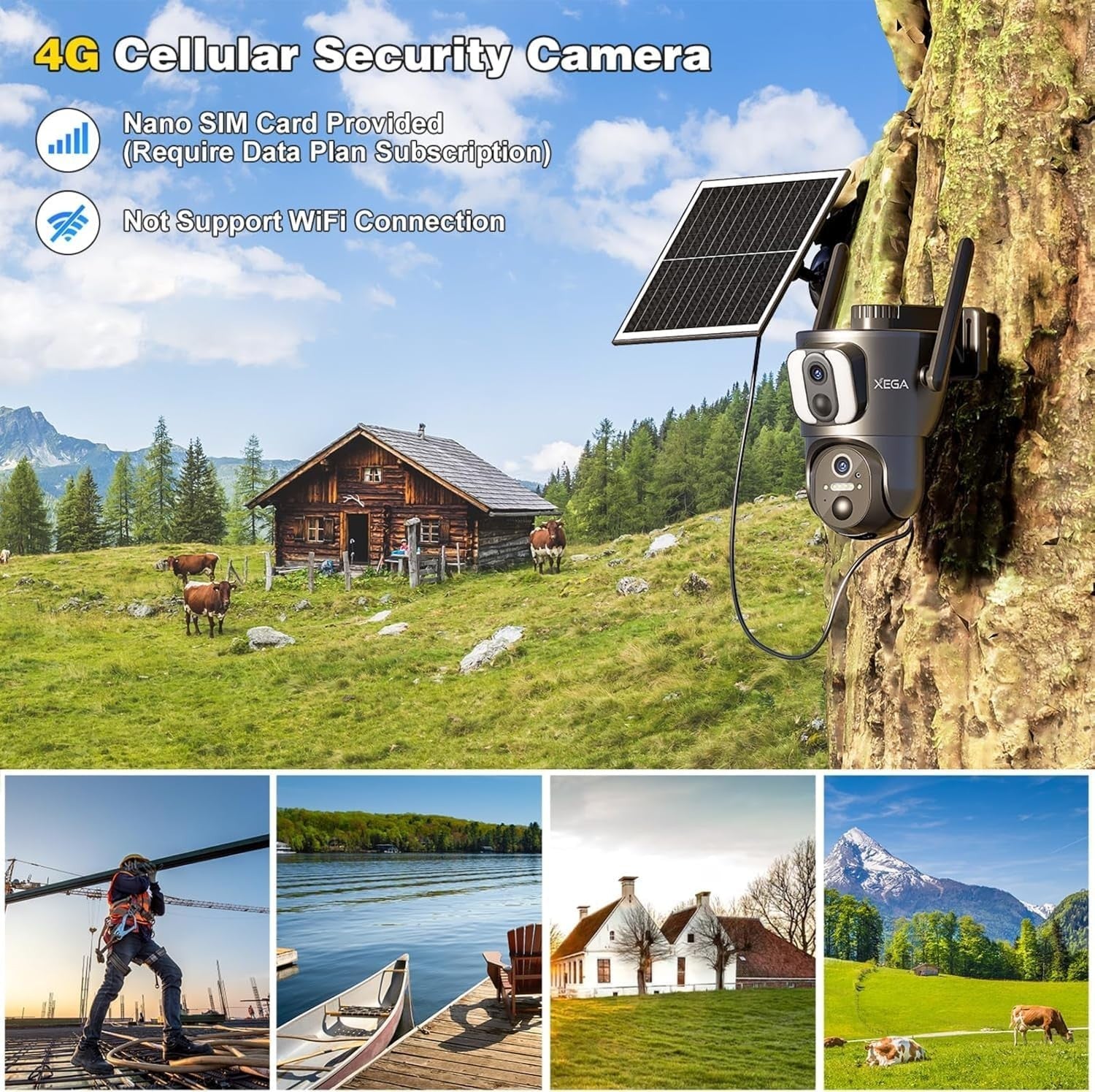 4G LTE Solar Security Camera Dual Lens PTZ 2K HD CCTV No WiFi