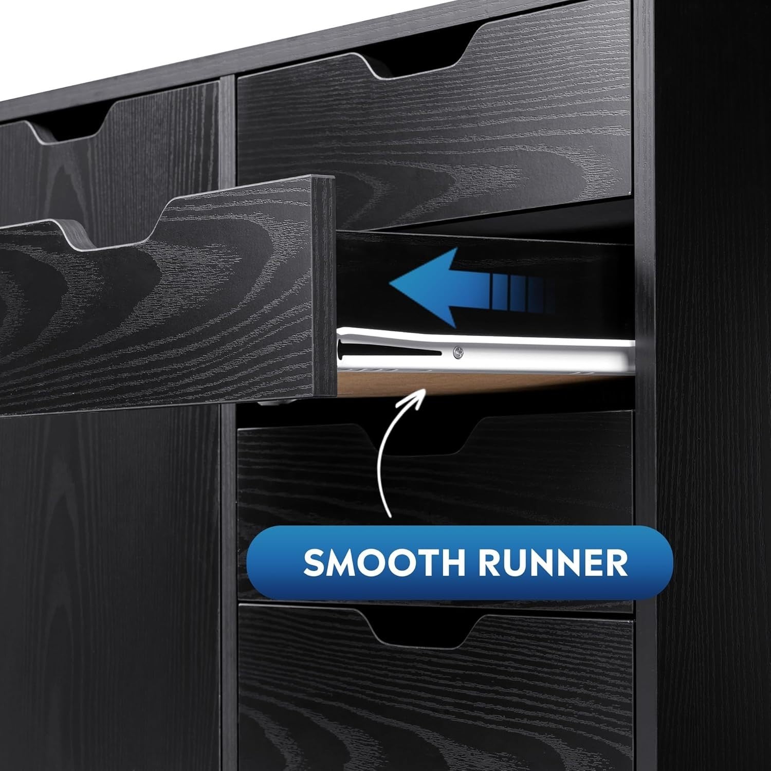 Black Rolling File Cabinet 5 Drawer Office Storage 78x40x65cm
