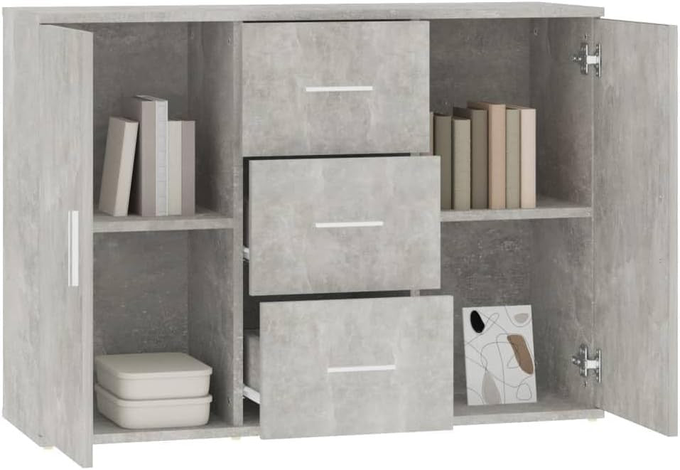Modern Grey Sideboard Cabinet with 3 Drawers & 2 Doors – Living Room Storage