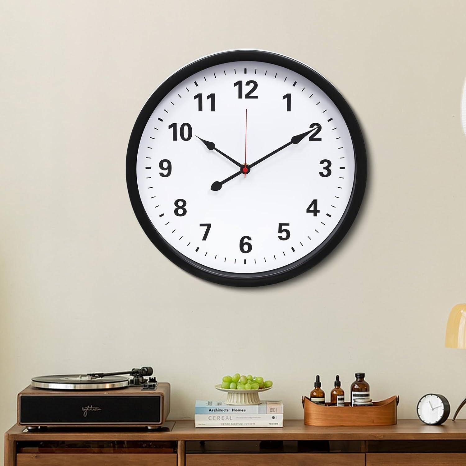 Large Silent Wall Clock 35cm Modern Black Metal Non-Ticking Quartz Home Decor