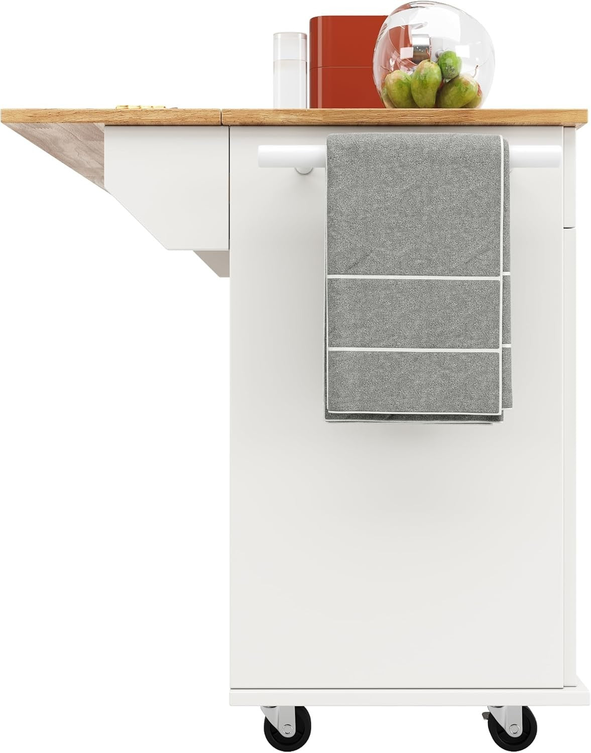 Rolling Kitchen Island Trolley with Foldable Sideboard, Drawers & Spice Rack