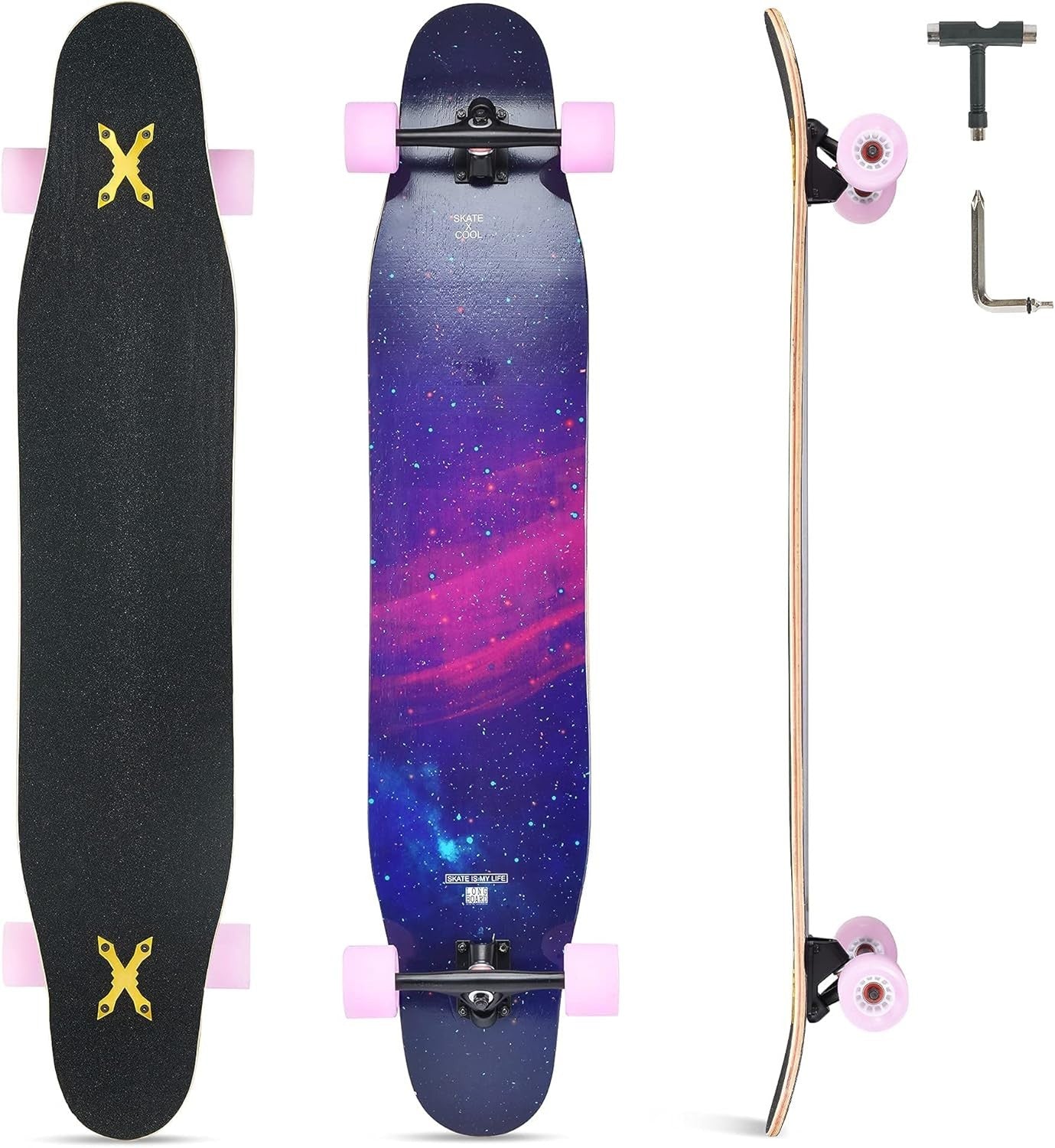 46" Longboard Skateboard Pro Complete 8-Layer Maple Wood Deck for Kids & Adults