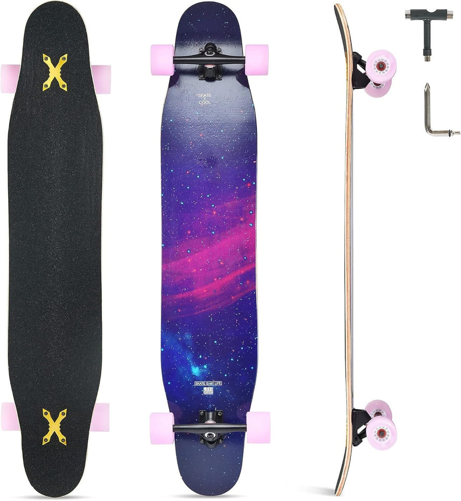 46" Longboard Skateboard Pro Complete 8-Layer Maple Wood Deck for Kids & Adults