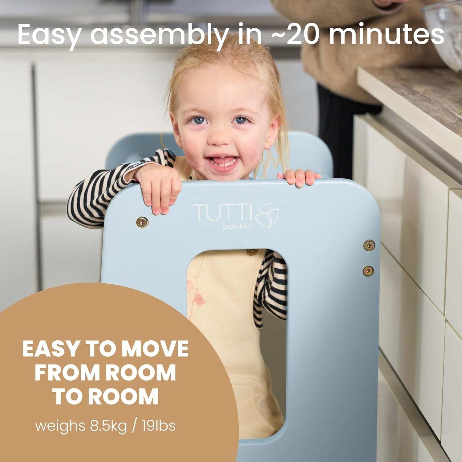 Adjustable Toddler Learning Tower Stool with Anti-Tip Safety & Easy Assembly