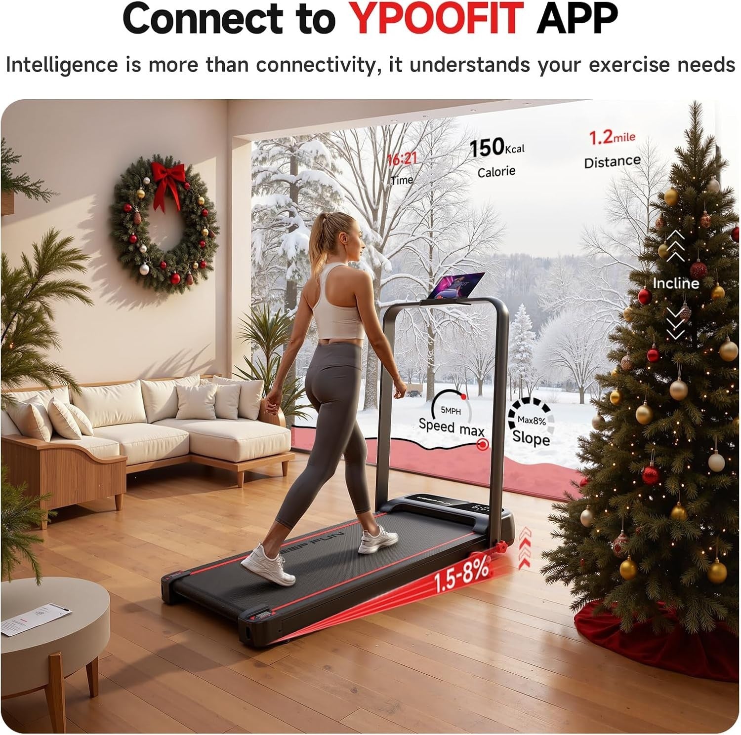 Foldable Walking Treadmill with Handlebar & 3-Level Incline 300lbs Home Gym