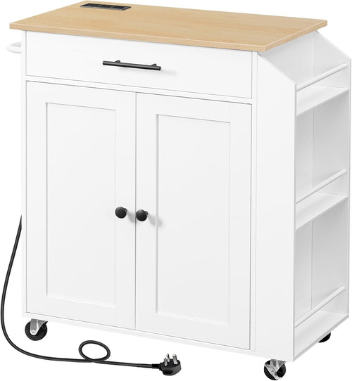 Rolling Kitchen Island Cart with Power Outlet, Spice Rack & Storage Drawer