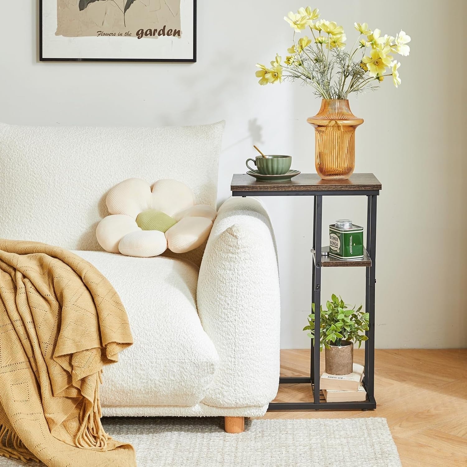 C-Shaped Side Table with Marble Top – Compact, Sturdy, Easy Access Desk
