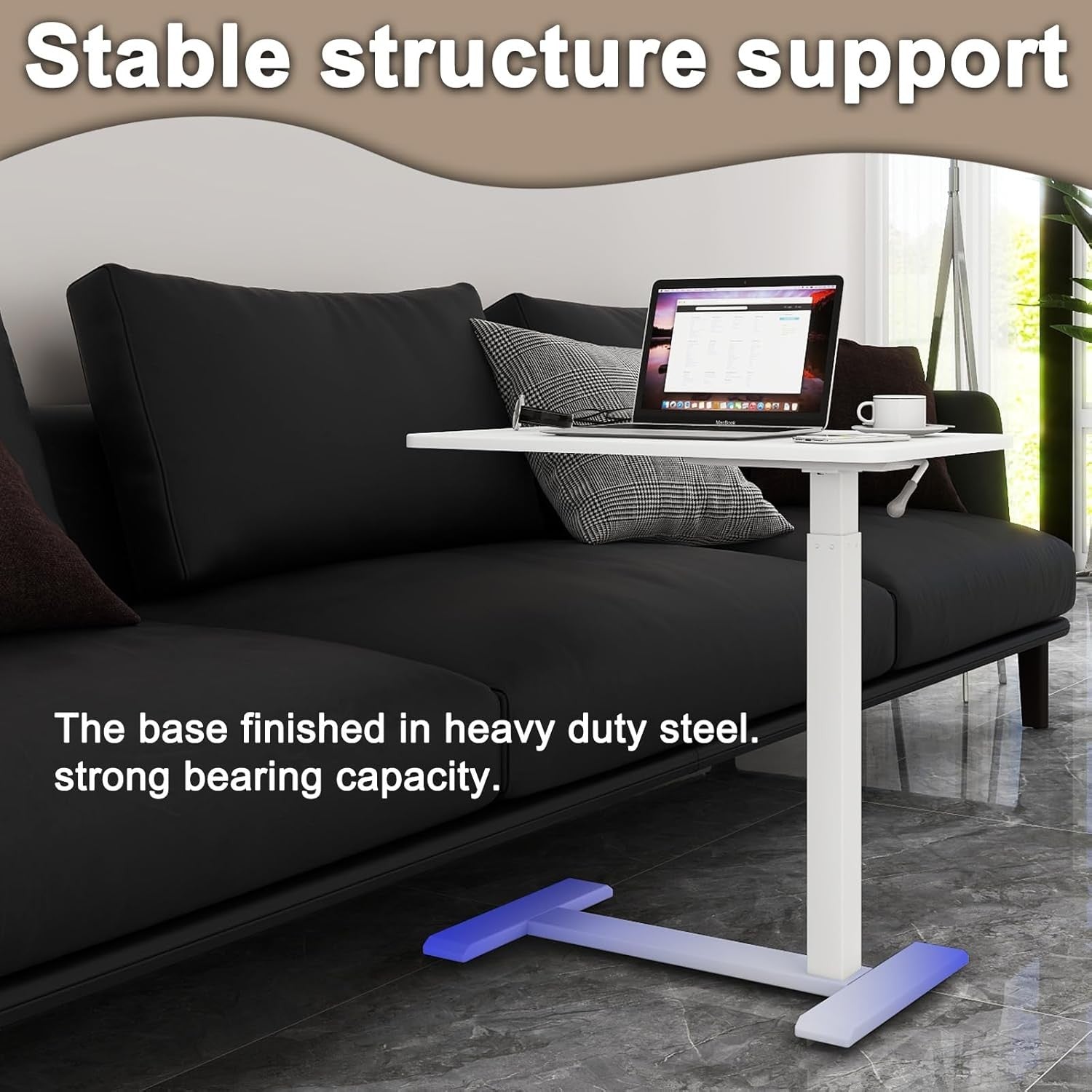 Overbed Table Height Adjustable Pneumatic Laptop Desk Rolling Bedside Stand