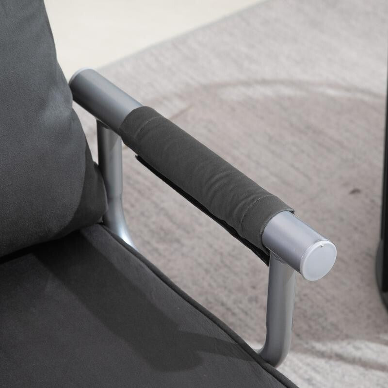 2-Seater Recliner Chair Sofa Bed – Adjustable Dark Grey Sleeper Seat w/ Pillow