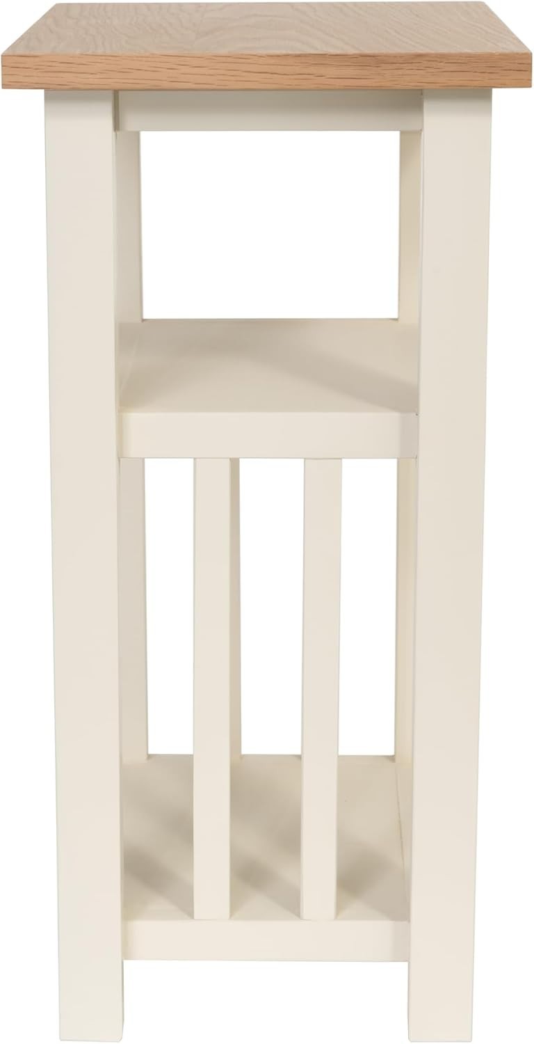 Small Side Table with Storage Shelves White Oak Top Narrow Bedside Sofa Stand