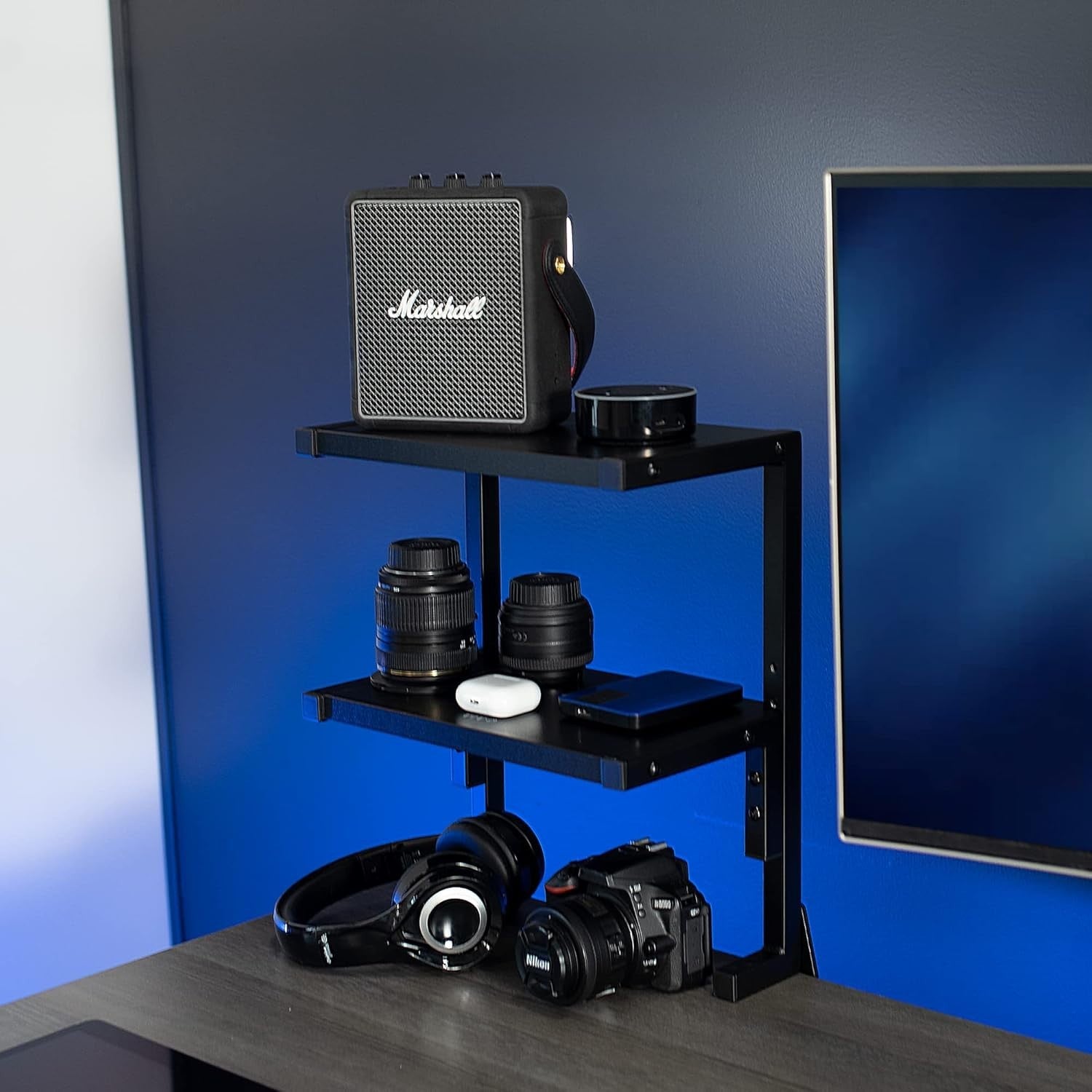 Clamp-On Desk Shelf 2-Tier 33cm Above/Below Mount Organizer for Office & Gaming