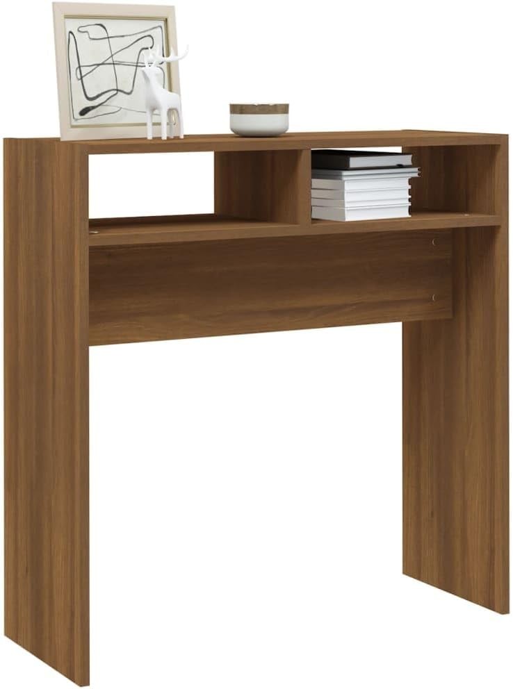 Compact Modern Console Table with Storage, Brown Oak, 105x30x80cm