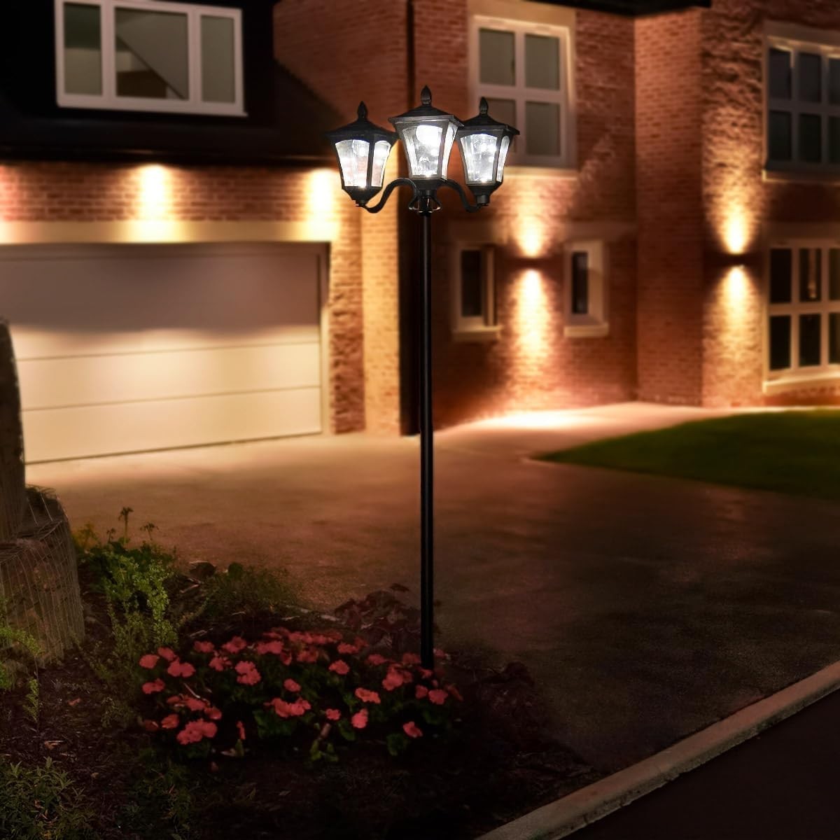 7ft Solar Triple Head Victorian Lamp Post Cool White