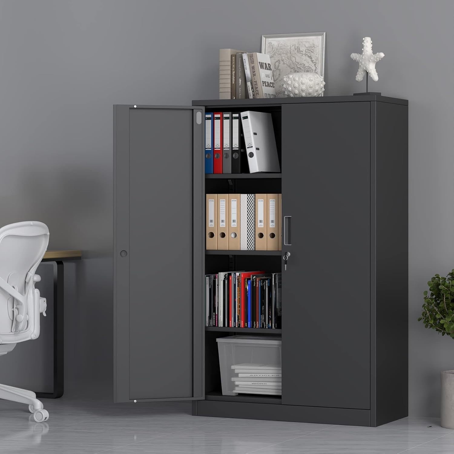 Lockable Steel Storage Cabinet with Shelves for Office Garage 180x90cm