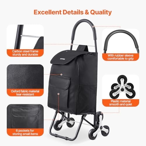 36L Folding Stair Climber Trolley Cart Grocery Laundry Handcart Black