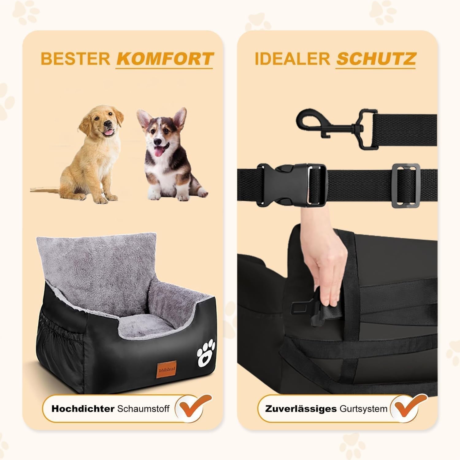 Large Dog Booster Car Seat Washable Pet Travel Bed 2 Safety Leads