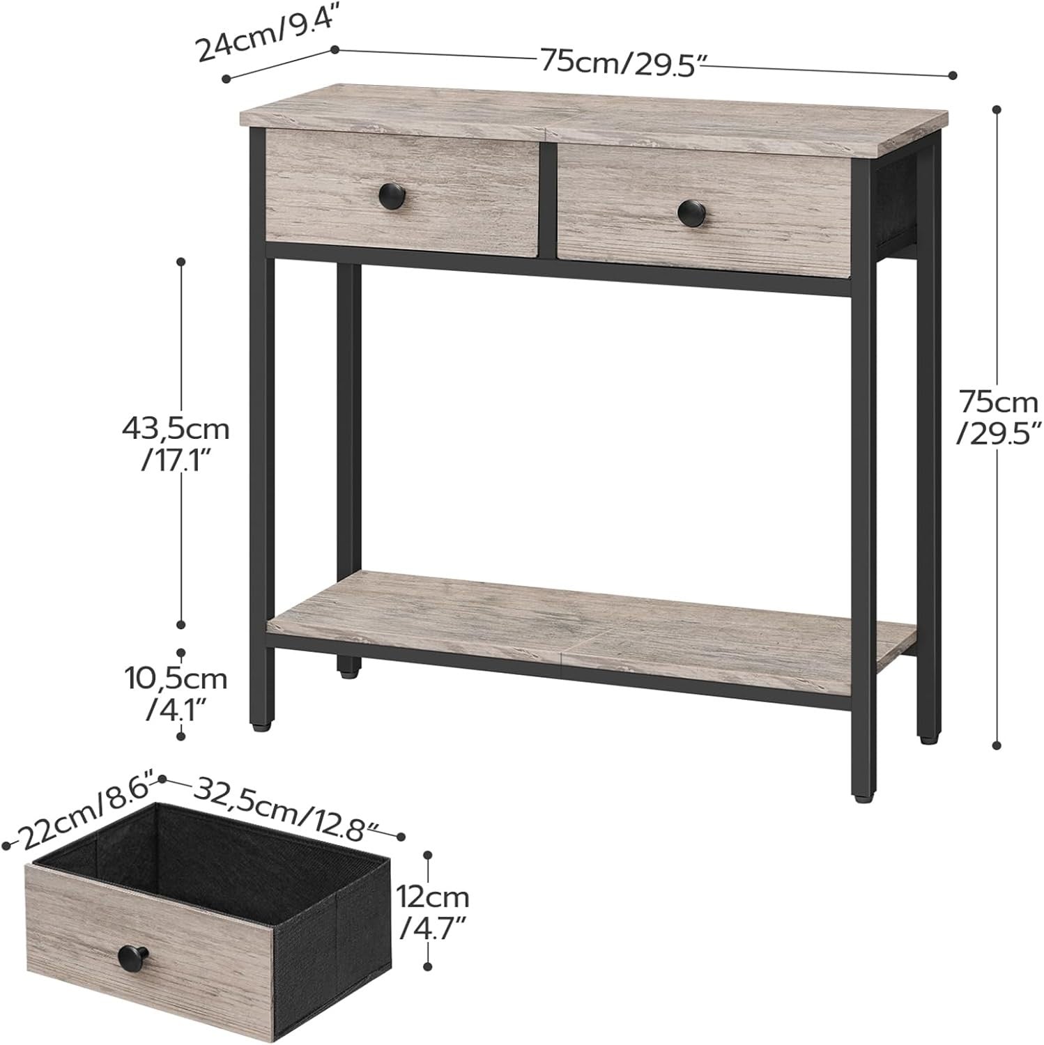 Slim Narrow Console Table with 2 Drawers & Lower Shelf for Small Spaces