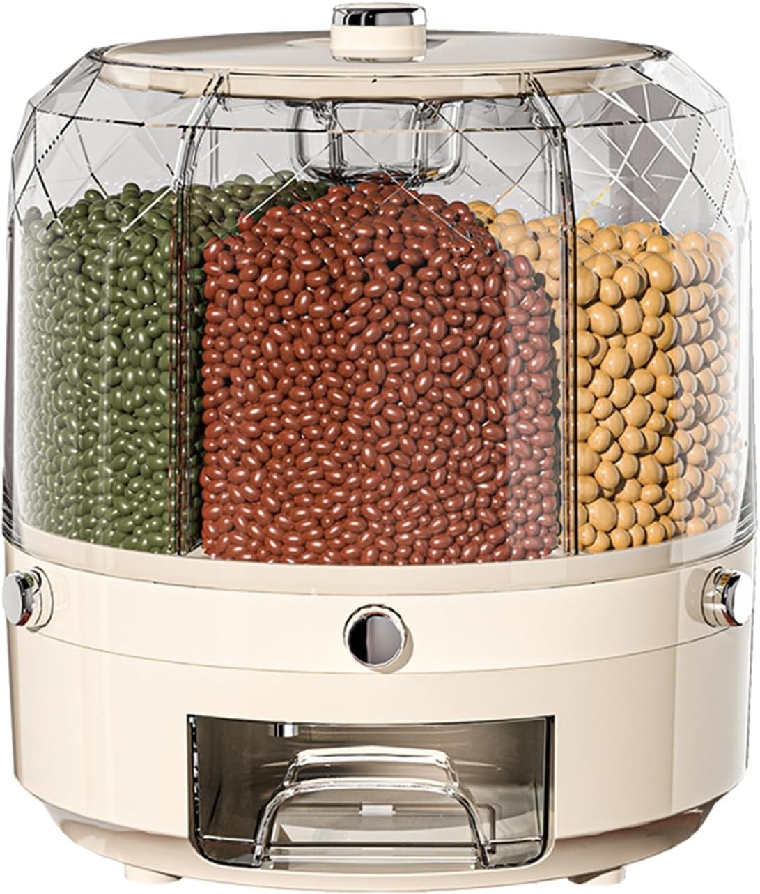 Round Rotating Grain Dispenser 6 Grid Dry Food Storage Jar Button Press