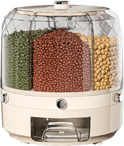 Round Rotating Grain Dispenser 6 Grid Dry Food Storage Jar Button Press