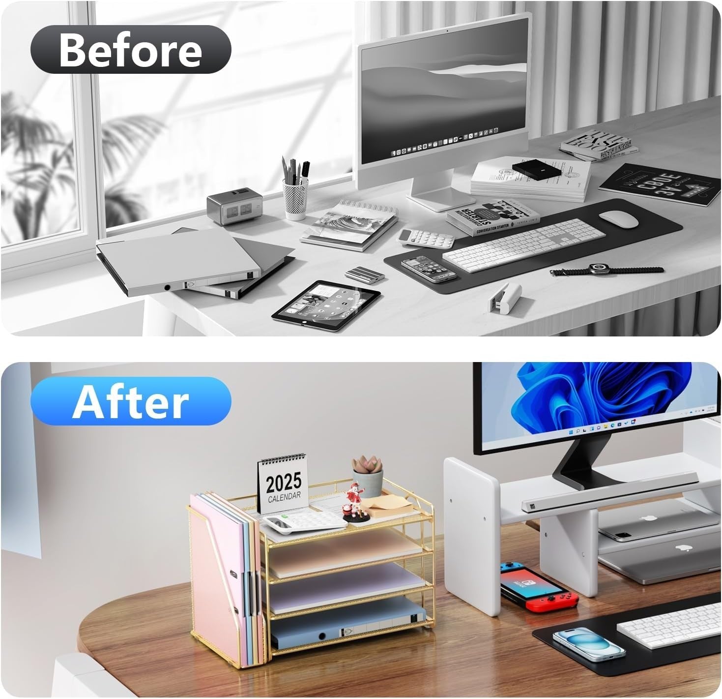 4-Tier Desk Organizer with Magazine Rack | Metal File & Office Storage.