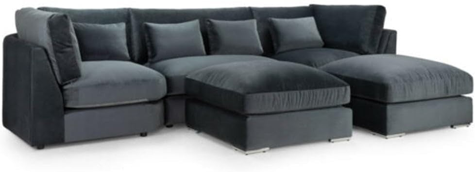 Luxury U Shape Sofa Bed High Back Black Velvet Corner Couch 5 Seater