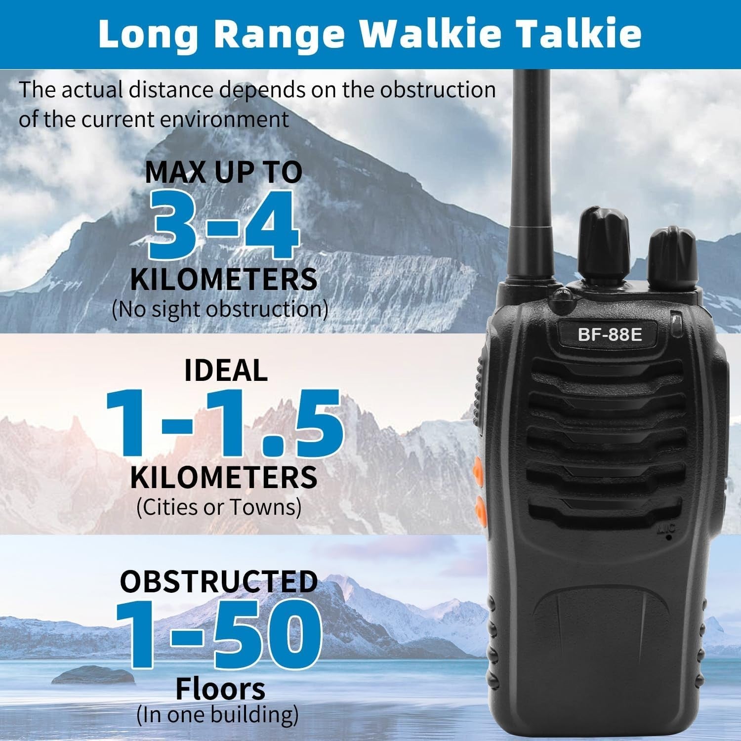 Long Range Walkie Talkies 4PCS Rechargeable 16CH VOX 2 Way Radios