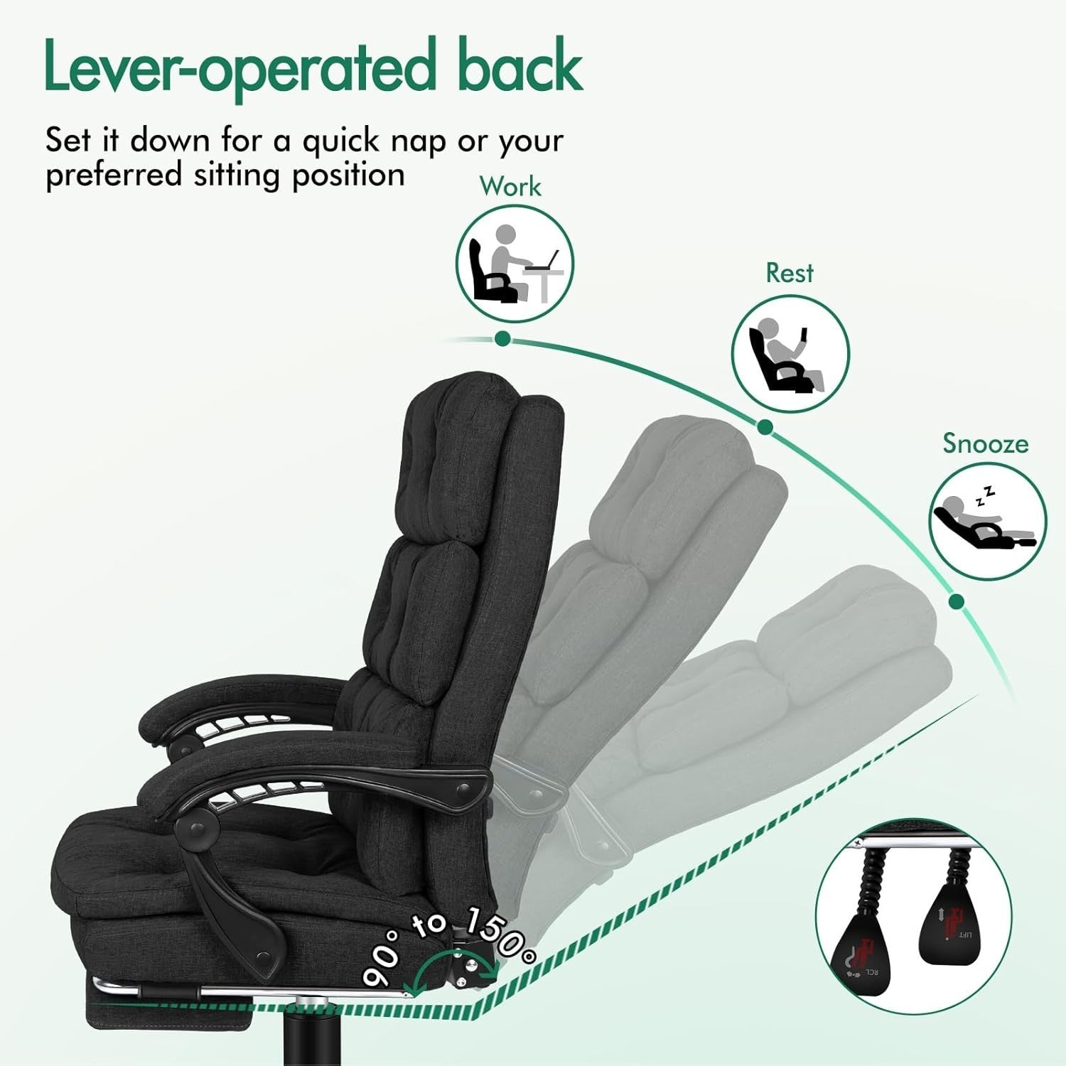 Ergonomic Office Chair Swivel Desk Chair Linen Adjustable Height Solid Back NEW
