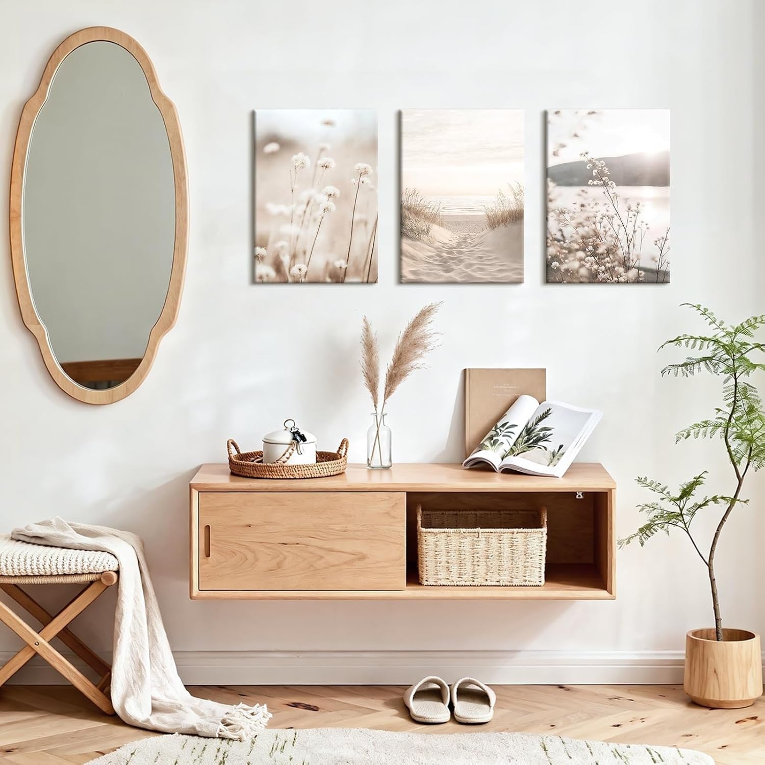 Set of 3 Boho Beige Landscape Canvas Wall Art 30x40cm