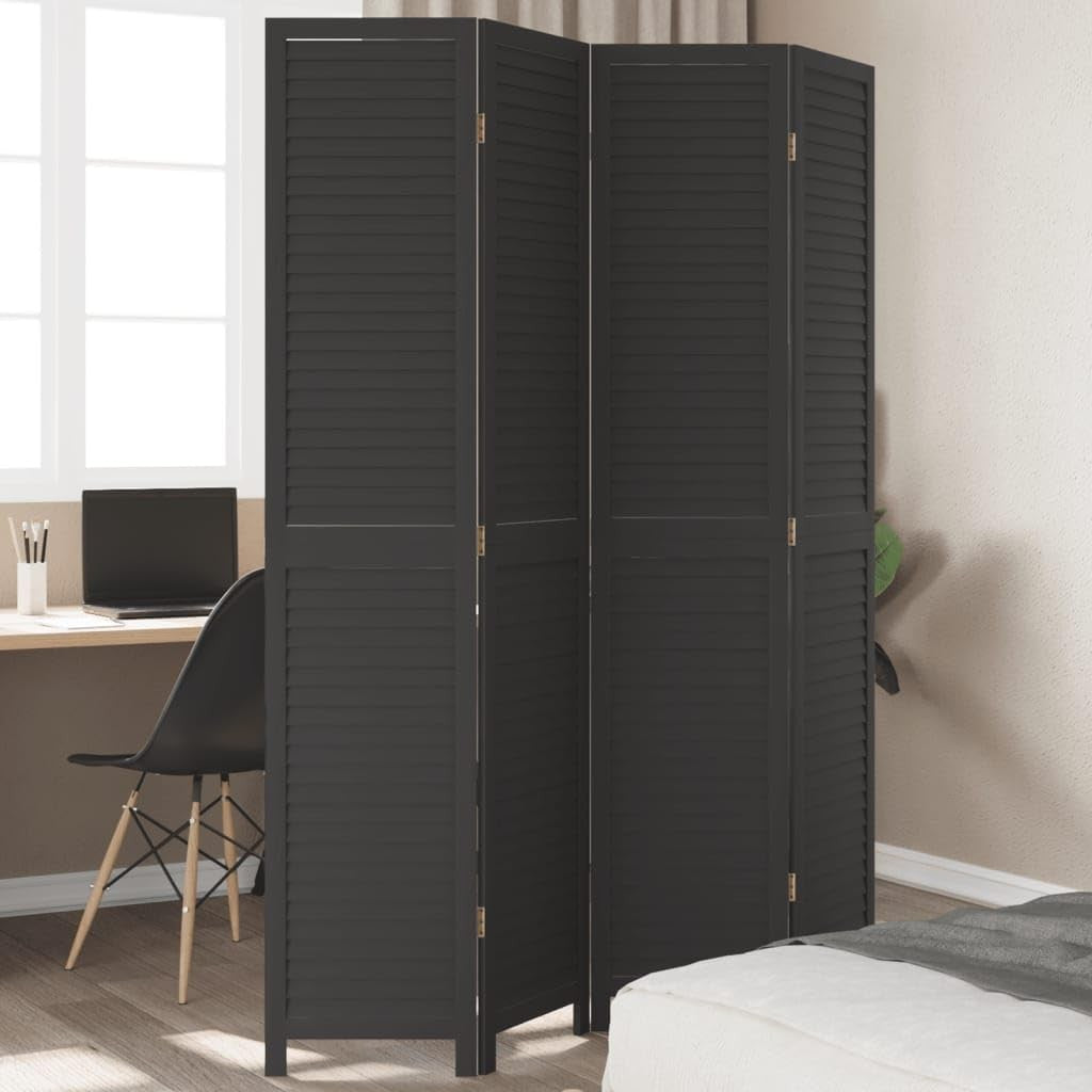 4 Panel Black Wooden Room Divider 145x200cm Folding Privacy Screen