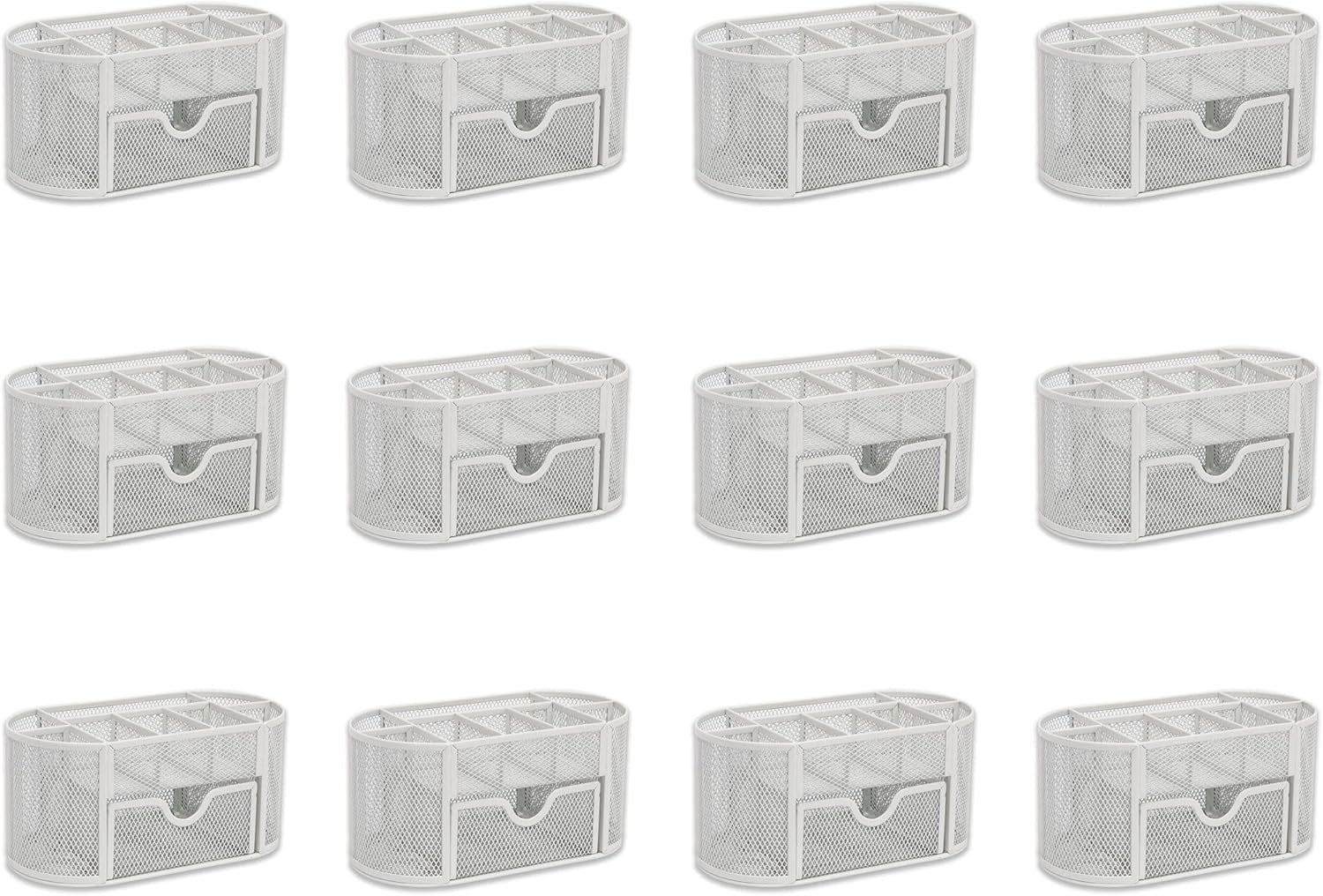 8-Compartment White Desk Organiser with Drawer – Pen & Stationery Tidy