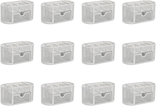 8-Compartment White Desk Organiser with Drawer – Pen & Stationery Tidy