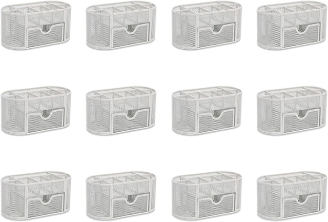 8-Compartment White Desk Organiser with Drawer – Pen & Stationery Tidy