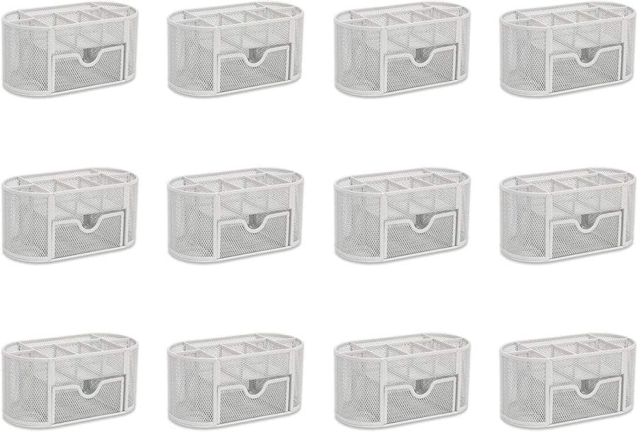 8-Compartment White Desk Organiser with Drawer – Pen & Stationery Tidy