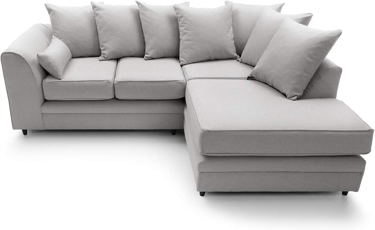 Light Grey L Shape Corner Sofa 3 Seater Brushed Cotton Cushions Durable