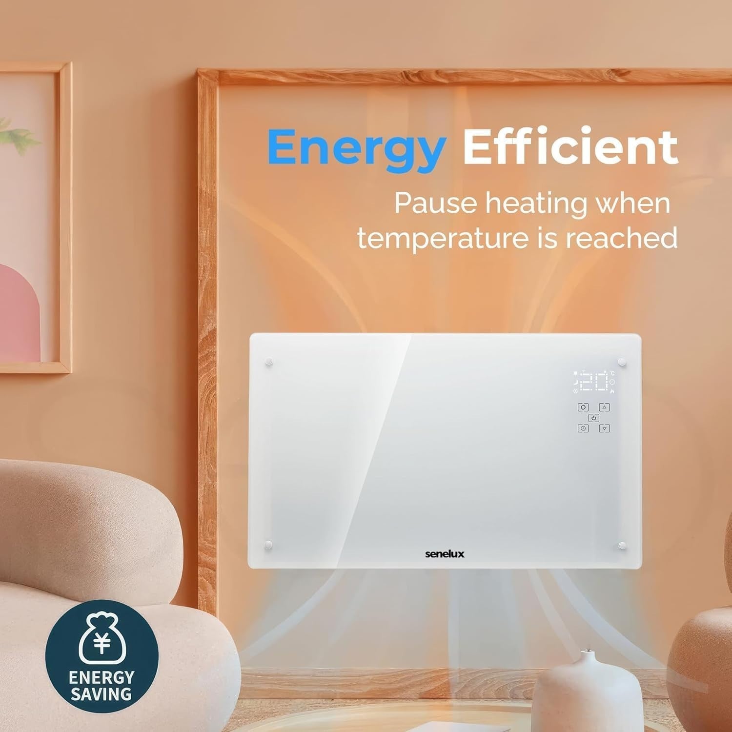 2000W WiFi Electric Glass Panel Heater Smart Thermostat Remote Control