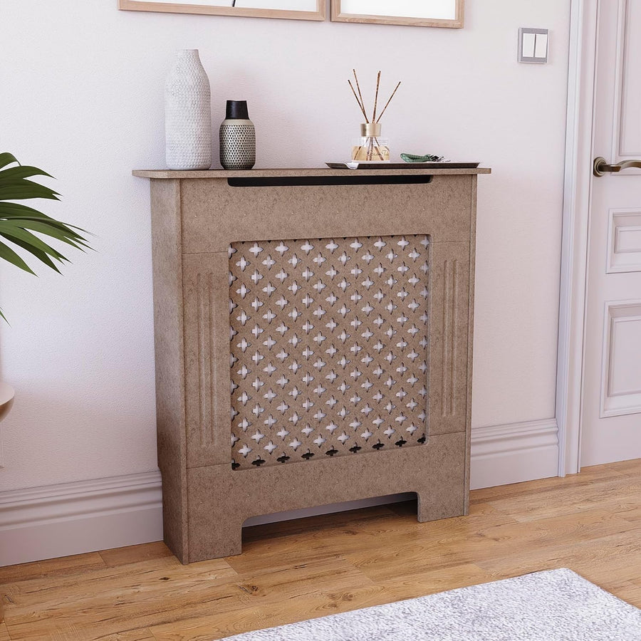 Small Radiator Cover | Unfinished MDF Cross Pattern Cabinet