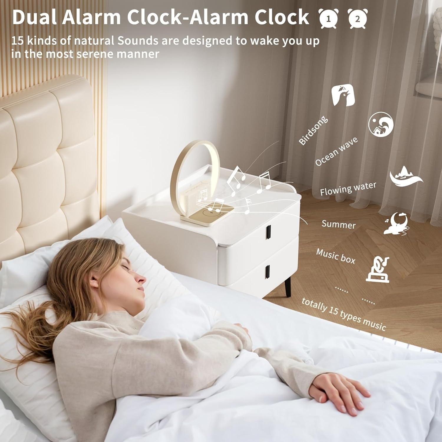 Bedside Wake Up Lamp Alarm Clock Wireless Charger Touch Dimmable Light