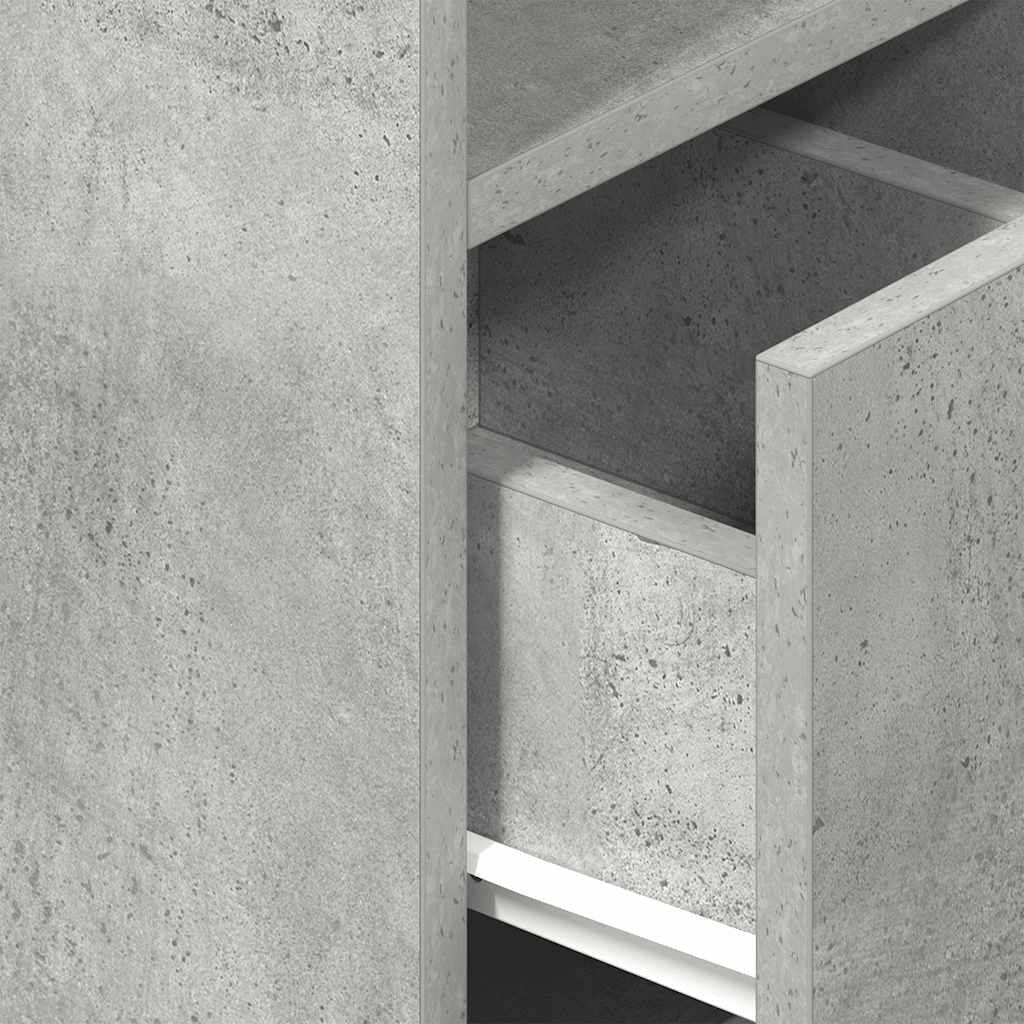 Concrete Grey Bedside Table with Drawer & Shelves | Modern Nightstand