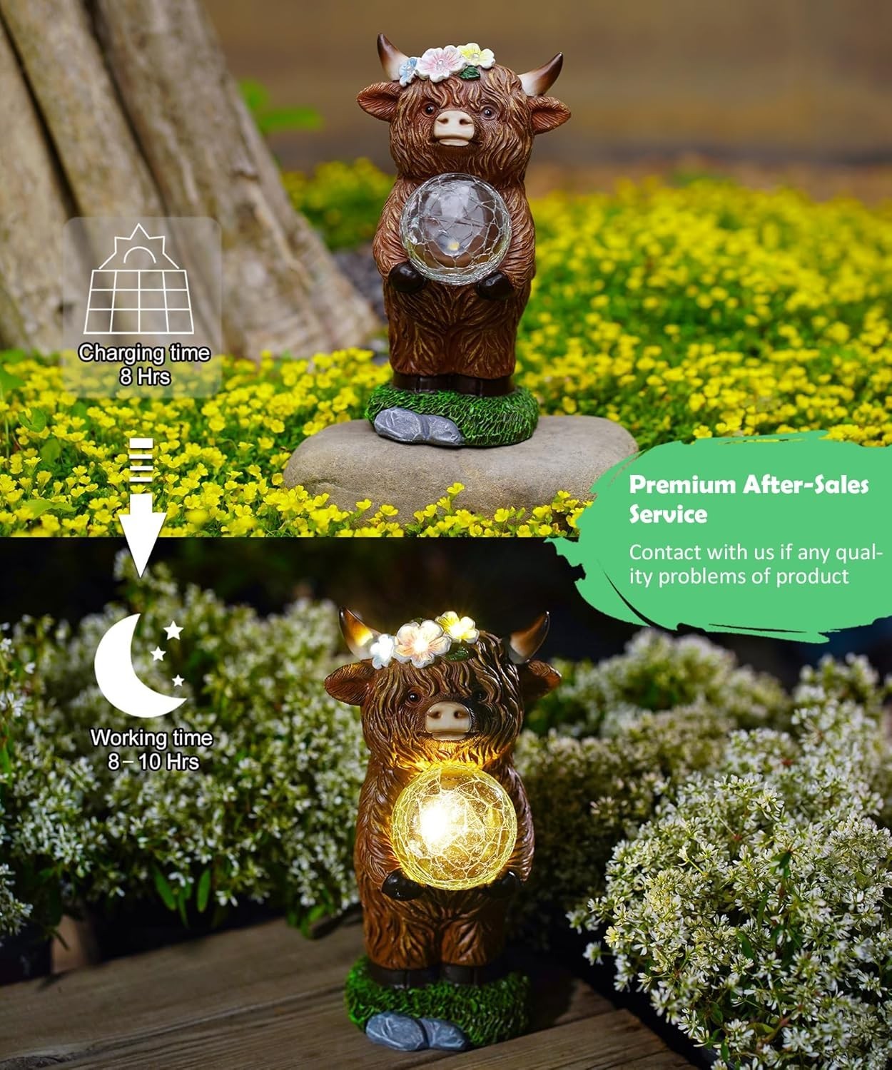 Solar Highland Cow Garden Ornament with Glowing Ball – Waterproof LED Lawn Decor