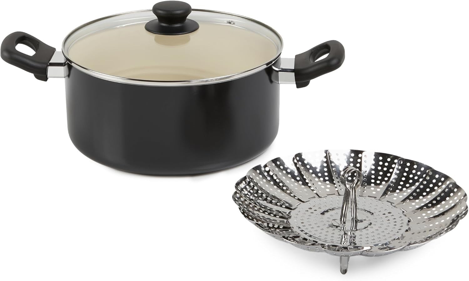 11pcs Ceramic Non Stick Cookware Set Black Cream PFOA Free Pots & Pans Kitchen